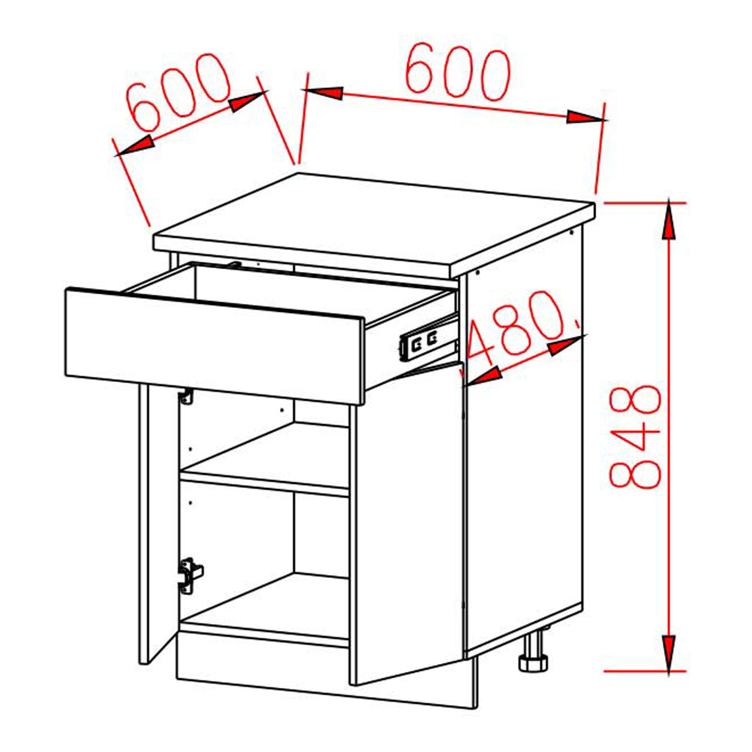 Шкаф напольный 600х850х600 мм BROZEX-WOOD Серый лед, с двумя дверцами, с ящиком, серый / графит