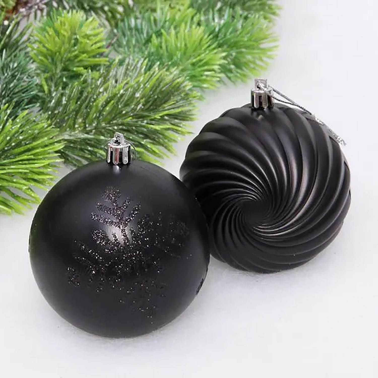 Новогодние шары "Изящные узоры" 8 см (набор 9 шт), Черный