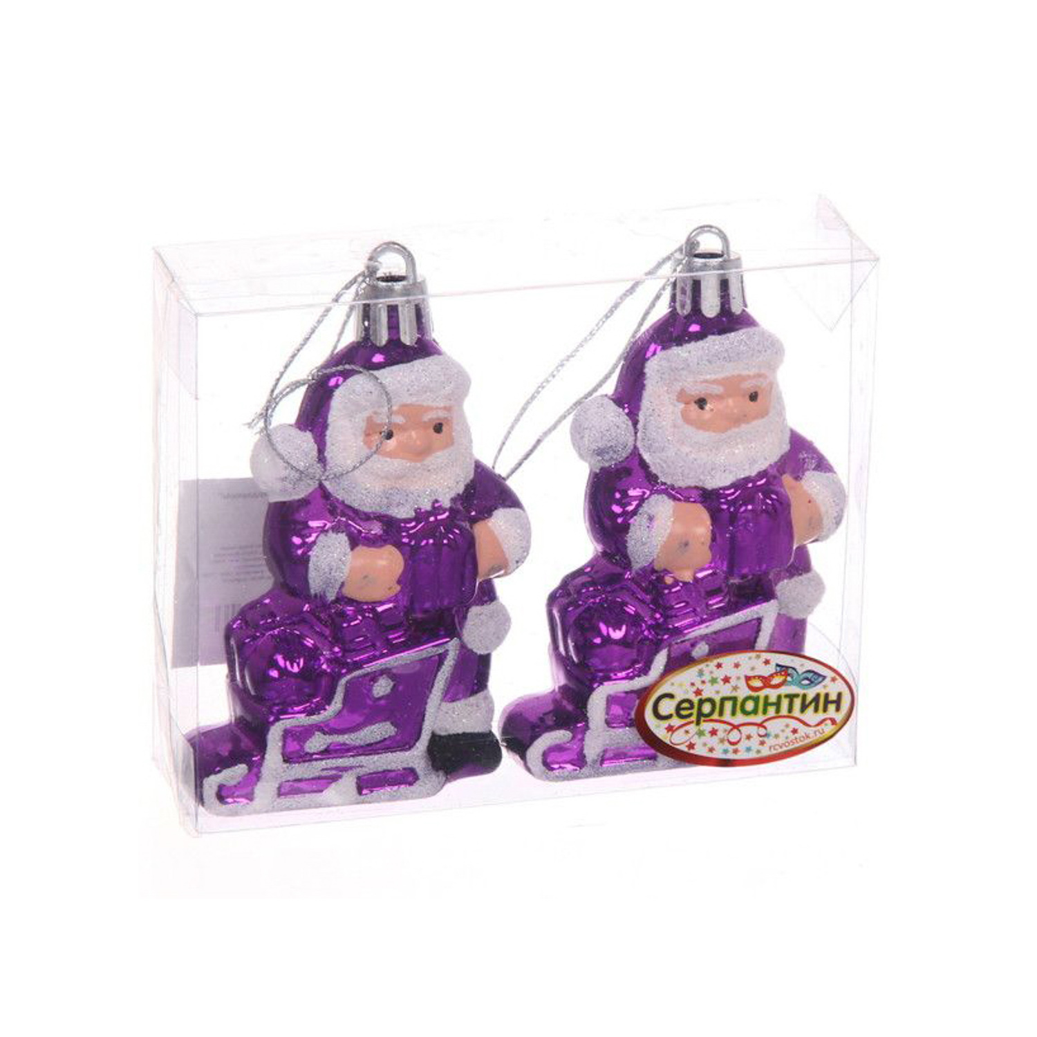 Набор елочных игрушки "Дед Мороз с подарком" 6,5 см, 2 шт., фиолетовый
