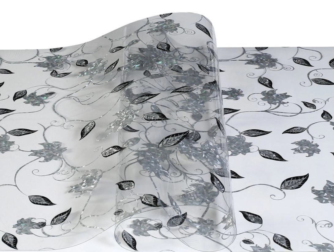 Клеёнка без основы "термо" гладкая "Листочки" шир.0,8м,толщ.0,65мм GW-52047 "ТермоКлеёнка" *20