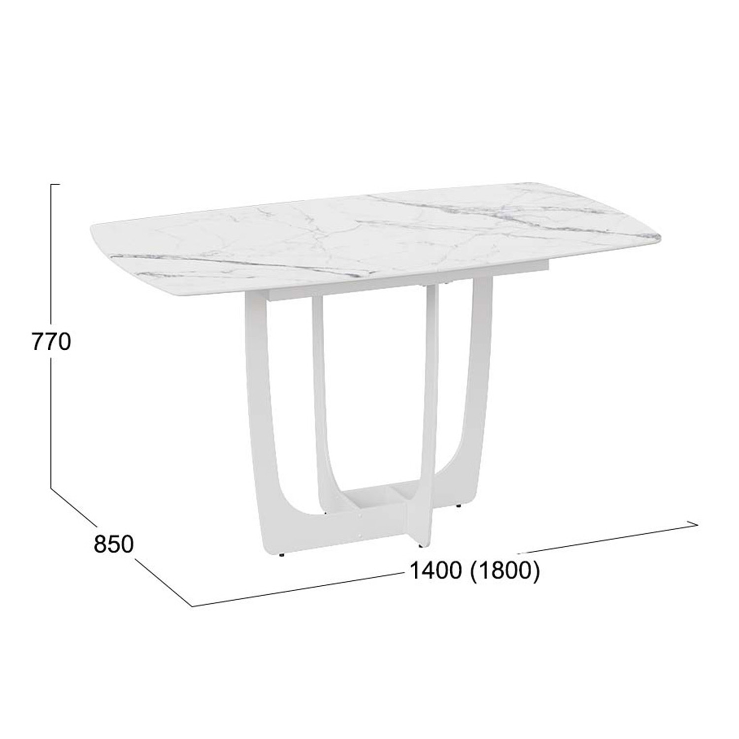 Стол обеденный прямоугольный раздв.Орфей 1400(+400)*850*770мм Белый муар/стекло глян.белый мрамор*1