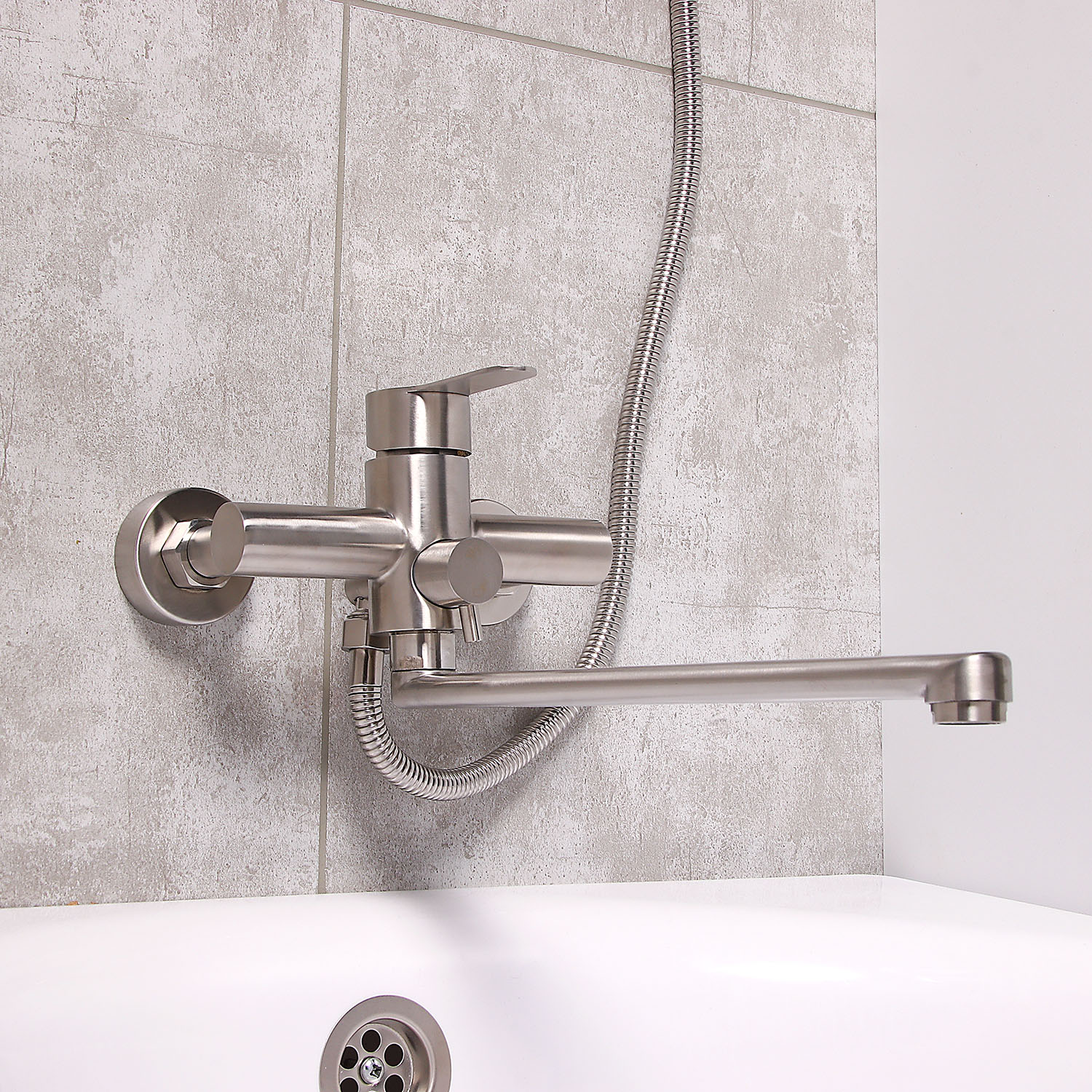 Смеситель универсальный "Potato" плоский излив с переключ. душа, нерж. сталь P22303S  *1/10 Смеситель универсальный "Potato" плоский излив с переключ. душа, нерж. сталь P22303S  *1/10