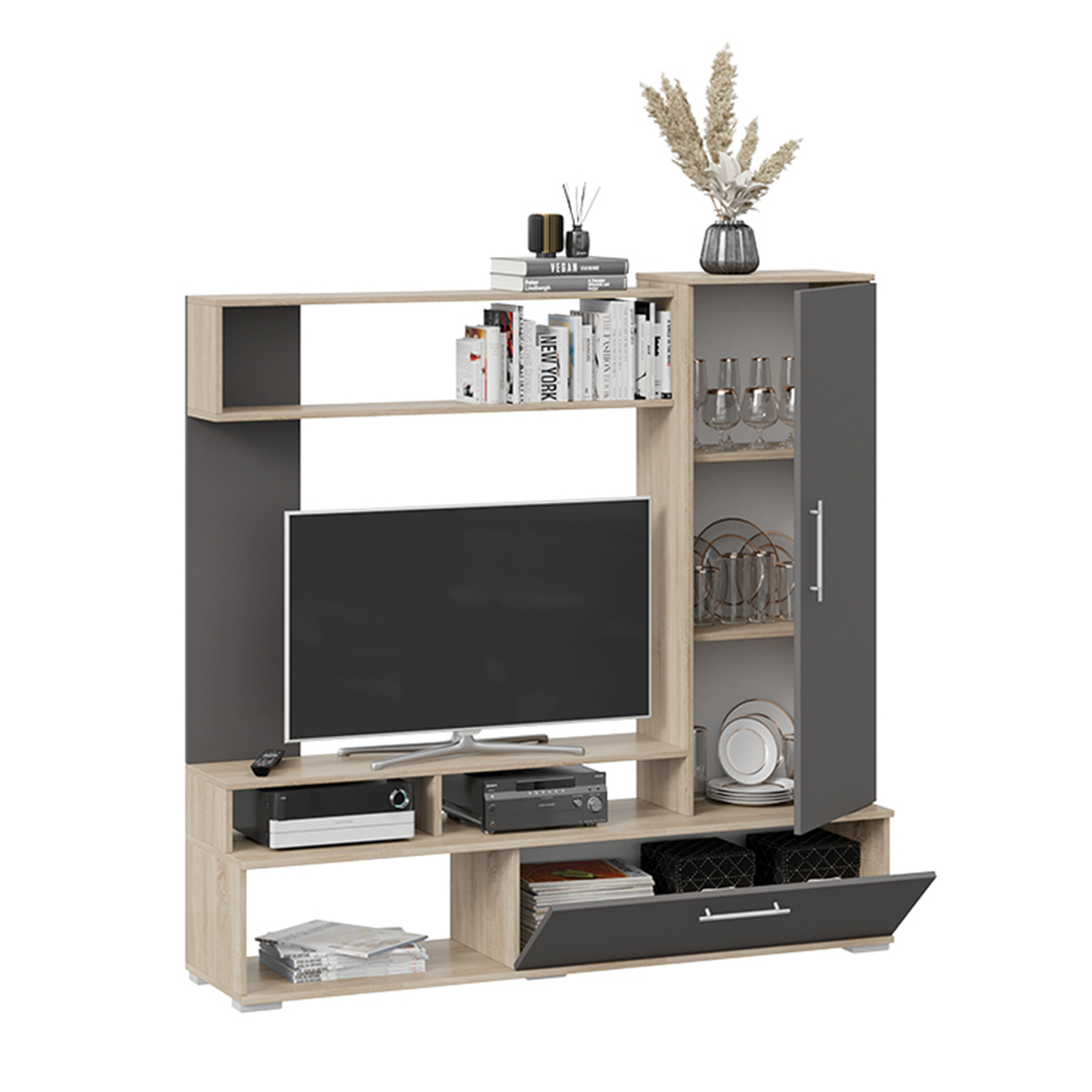 яяяСтенка Сиена Дуб Сонома, Графит Серый*1