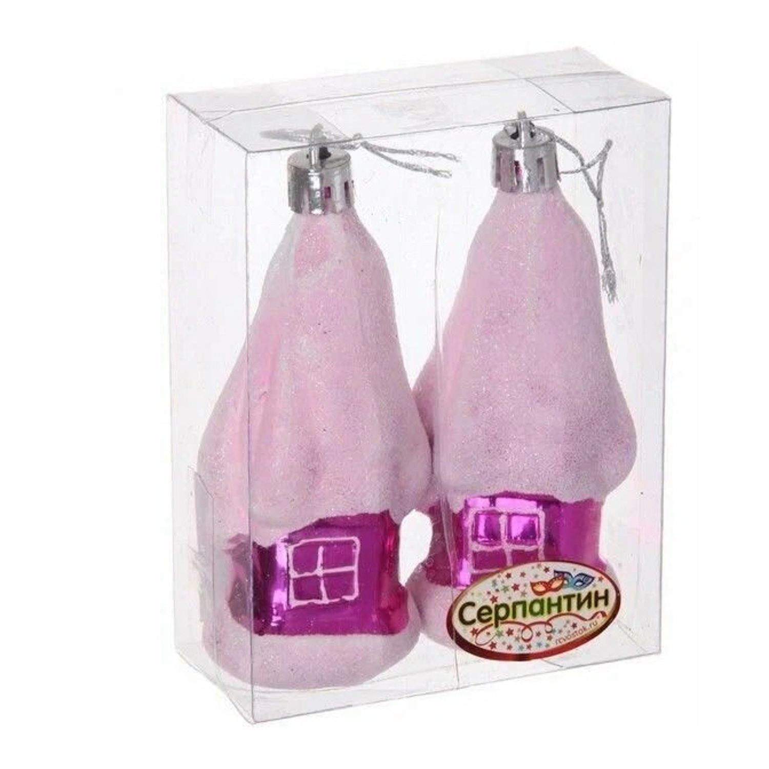 Елочные игрушки "Загадочный домик" 9 см (набор 2 шт), Розовый