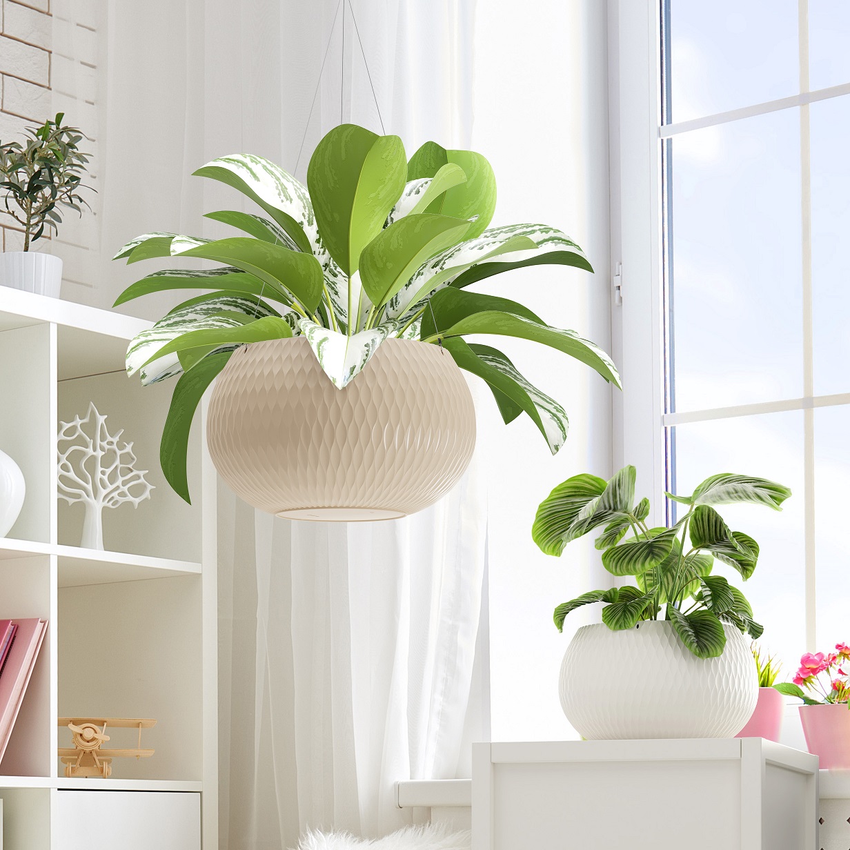 Кашпо пластм. "Жемчужина" 9,7л d 290мм h195мм, со вставкой 4л Белый М8722 (ЗПИ "Альтернатива") *1/4