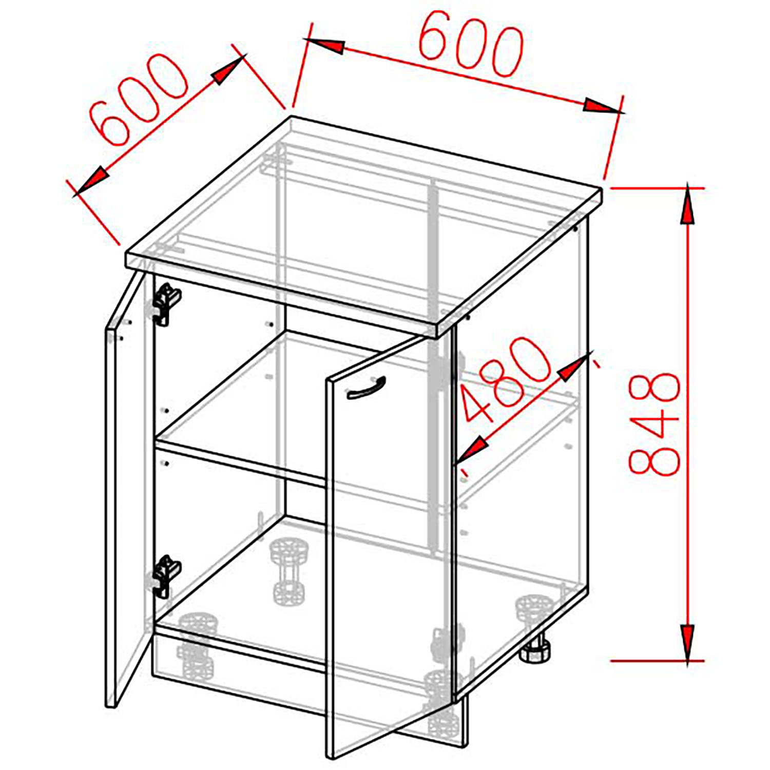 Шкаф напольный 600х850х600 мм BROZEX-WOOD Camellia, с двумя дверцами, серый / юта Шкаф напольный 600х850х600 мм BROZEX-WOOD Camellia, с двумя дверцами, серый / юта
