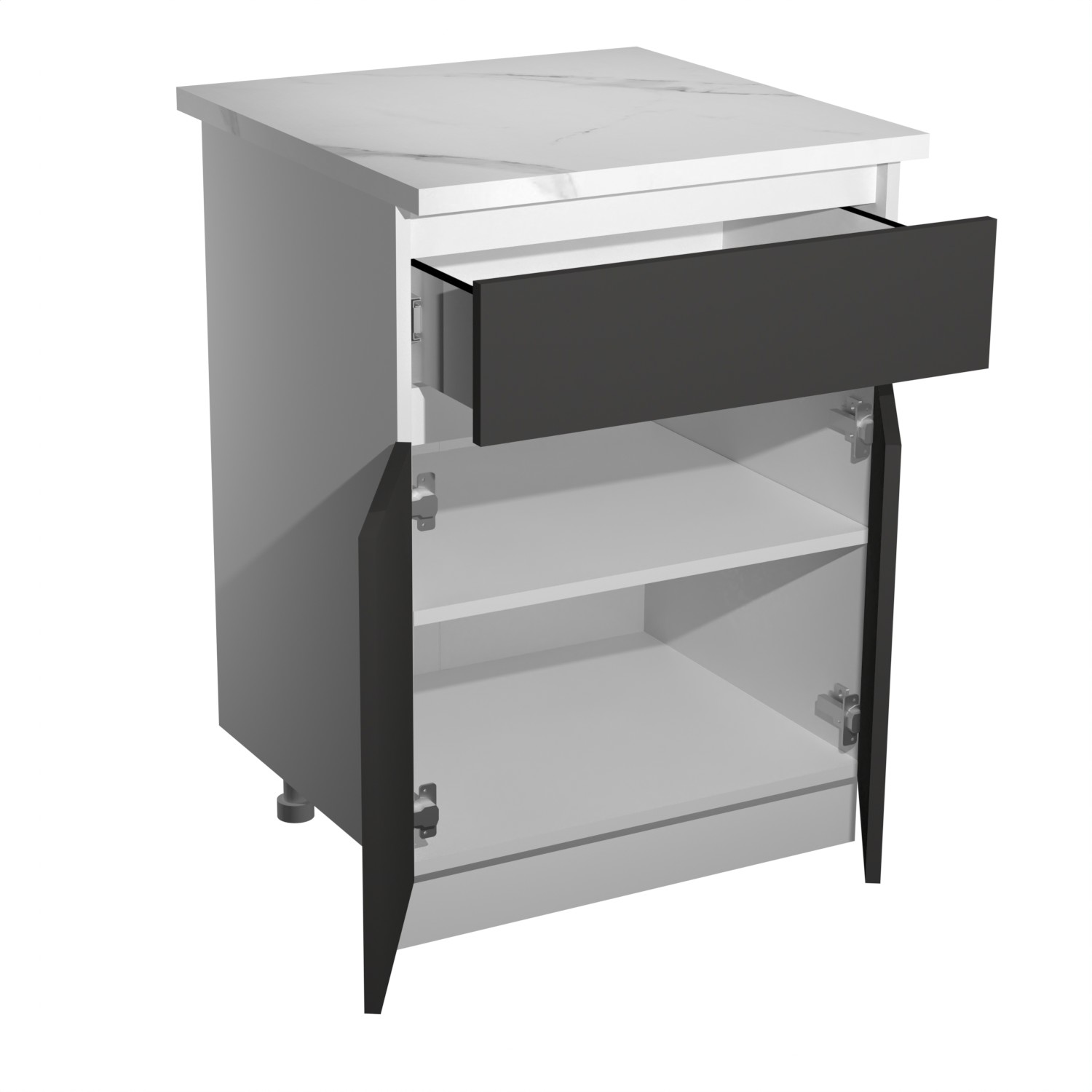 Шкаф напольный 600х850х600 мм BROZEX-WOOD Серый лед, с двумя дверцами, с ящиком, серый / графит