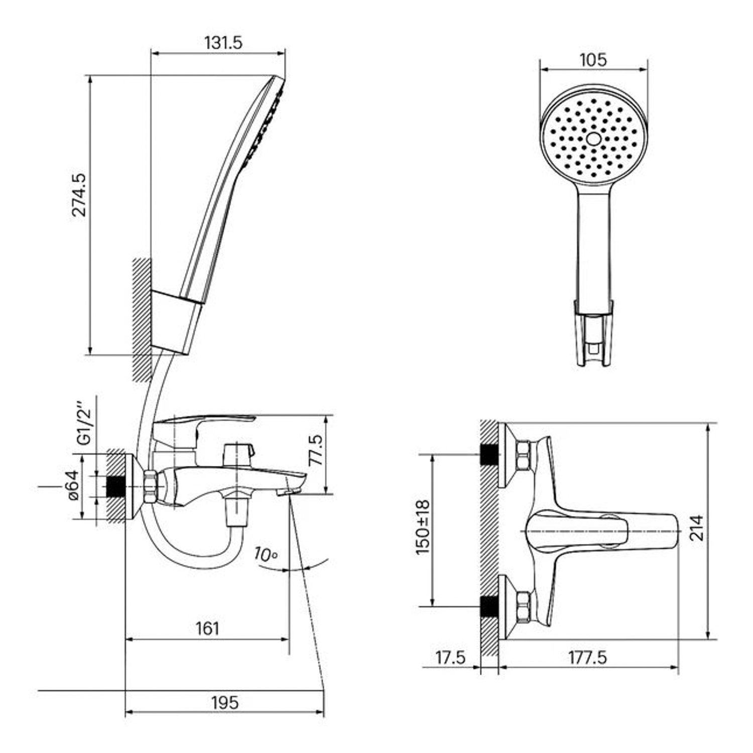 Смеситель д/ванны IDDIS Ray, черный RAYBL02i02 *1