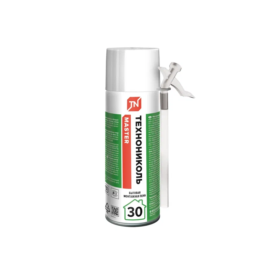 Пена монтажная бытовая 520 мл ТехноНиколь MASTER 30, всесезонная Пена монтажная бытовая 520 мл ТехноНиколь MASTER 30, всесезонная