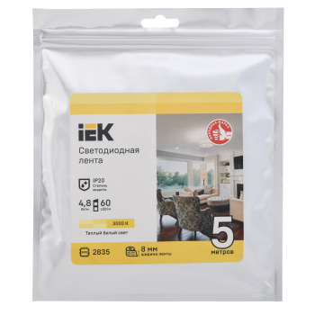 Лента светодиодная 5м 3.0К 4.8Вт/м IP20 SMD2835 LSR1-1-060-20-3-05 ИЭК *1/5/20