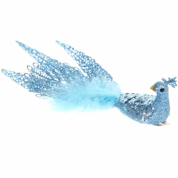 Новогоднее украшение "Волшебный павлин" 26*9,5*8 см (на прищепке), Голубой