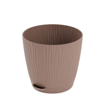 Кашпо пластм. "Флис" 1,2л d верха 135мм h125мм с поддоном, прикорн.полив Какао М8438 *1/24