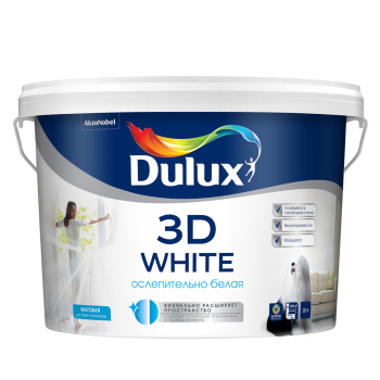 Краска акриловая 5 л для стен и потолков DULUX 3D WHITE, белая, матовая