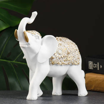 Фигура "Слон" белый/золото, 20х8х19см   4881506