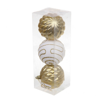 Новогодние шары 7см (набор 3шт) "Сказочная мечта", белый/золото