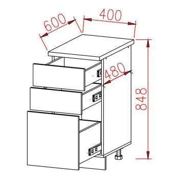 Шкаф напольный 400х850х600 мм BROZEX-WOOD Стиль, с тремя ящиками, белый Шкаф напольный 400х850х600 мм BROZEX-WOOD Стиль, с тремя ящиками, белый