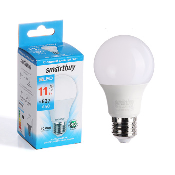 Лампа светодиодная Smartbuy Е27, груша A60, 11 Вт, 880 Лм, 6000 К, холодный белый
