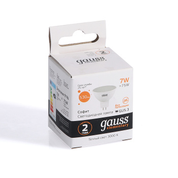 Лампа светодиодная 7W GU5.3 рефлектор 3,0K теплый MR16 530лм Elementary 13517 *10/100