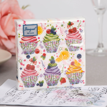 Салфетки бумажные 25шт 24х24см Bouquet de Luxe Сладкие пирожные 3сл *15