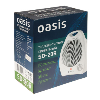 Тепловентилятор 2000 Вт Oasis SD-20R, спираль, 3 режима, защита от перегрева, 20 м²