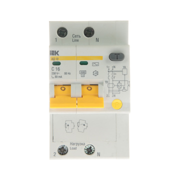 Авт.выкл. диф.тока IEK 16А 2п C 30мА тип AC 4.5кА АД-12 MAD10-2-016-C-030 *1