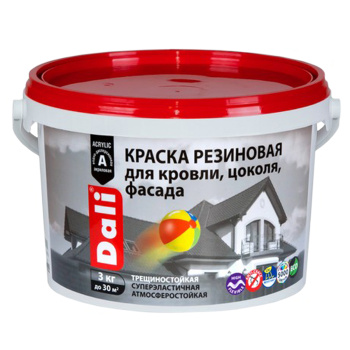 Краска резиновая для кровли цоколя фасада синяя 3 кг DALI *1/12/120 Краска резиновая для кровли цоколя фасада синяя 3 кг DALI *1/12/120