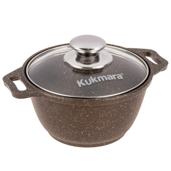 Кастрюля алюм. литая а/приг. Kukmara "Мраморная" кофейный 1,0л Стекл. кр. кмк12а (Кукмор) *1/3