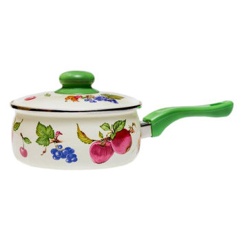 Кастрюля эмалированная "Фрукты" 1,85л длинн.руч. Металл.кр. 2413 ("МЕТРОТ" Сербия) *1/6