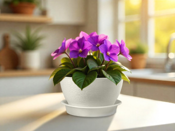 Кашпо пластм. "Фиалочка" 0,8л d верха 140мм h80мм с поддоном Белый КФ 0,8Б "ПластоС" *1/65