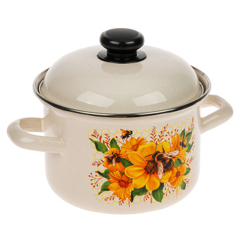 Кастрюля эмалированная 1,5л d140мм крышка с пл.р., обод нерж., с Деколью С-1608АП2/4 *1/8