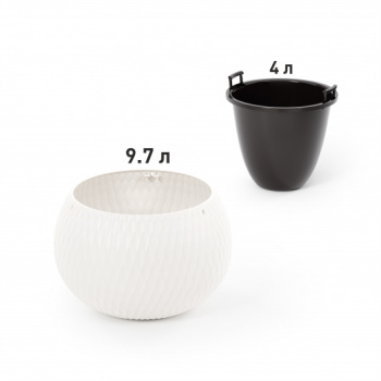 Кашпо пластм. подвесное "Жемчужина"  9,7л d 290мм h195мм, вставка 4л, металл.подвес Белый М8724 *1/4