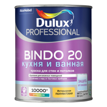 Краска акриловая для кухни и ванной 1 л BINDO 20 полуматовая База BW *1/6