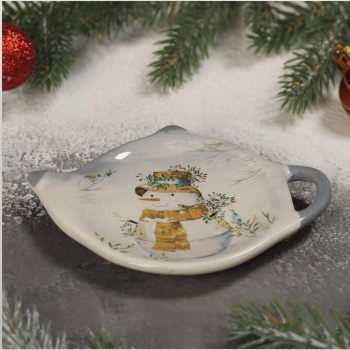 Подставка для чайного пакетика керам. "Новый год" "Рождественский снеговик" 6249583 "Доляна" *1/144