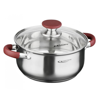 Кастрюля нерж. "Катунь" "Берта" 4,0л d22см термораспред. дно, Стекл. кр., силик.руч. КТ15-D-22*1/4