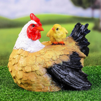 Садовая фигура "Курица наседка с цыплятами" пестрая 30х25см   3242425