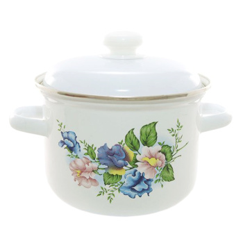 Кастрюля эмалированная 3,0л d180мм металл.кр.с пл.р.,об.нерж., с Деколью С-1612АП2/4 *1/4