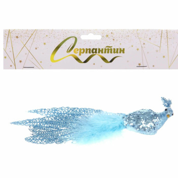 Новогоднее украшение "Волшебный павлин" 26*9,5*8 см (на прищепке), Голубой