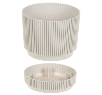 Кашпо пластм. "Стрип" 1,3л d верха 140мм h125мм с поддоном Кремовый М3246 ("М-Пластика") *1/12 Кашпо пластм. "Стрип" 1,3л d верха 140мм h125мм с поддоном Кремовый М3246 ("М-Пластика") *1/12